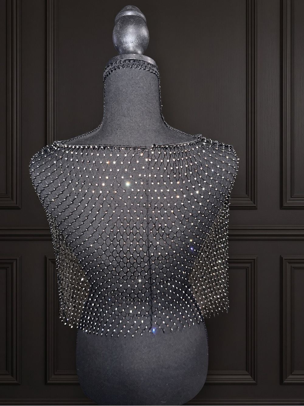 Black Rhinestone Mesh Tie Shrug